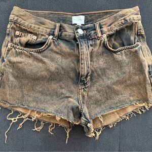 French Connection Black and Tan Frayed Jean Shorts